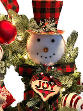 Load image into Gallery viewer, Snowman Lighted Rustic Wreath, Snowman Wreath, Christmas Wreath, Farmhouse Wreath, Winter Wreath