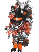 Load image into Gallery viewer, Harlequin Witch Swag, Halloween Decor, Halloween Swag, Witch Hat and Legs Wreath