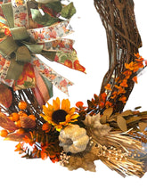 Load image into Gallery viewer, Fall Pumpkin Wreath, Autumn Wreath, Fall Decor, Fall Grapevine Wreath