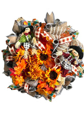 Load image into Gallery viewer, Fall Wreath, Thanksgiving Wreath, Scarecrow Wreath, Fall Decor, Thanksgiving Decor