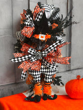 Load image into Gallery viewer, Harlequin Witch Swag, Halloween Decor, Halloween Swag, Witch Hat and Legs Wreath