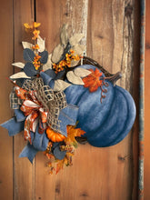 Load image into Gallery viewer, Fall Wreath, Thanksgiving Wreath, Blue Pumpkin Fall Decor