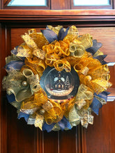 Load image into Gallery viewer, Christmas Wreath, Christmas Winter Wreath, Gold, Blue and Green Christmas, Religious Christmas Decor