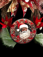 Load image into Gallery viewer, Black Santa Christmas, Christmas Wreath, Christmas Decor, Red and Gold Christmas