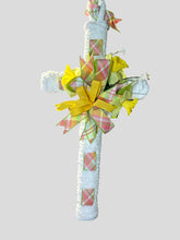 Load image into Gallery viewer, Pastel Floral Cross Wreath, Ribbon and Yarn Cross Wreath, Easter Wreath, Easter Decor