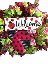 Load image into Gallery viewer, Ladybug Welcome Wreath, Welcome Wreath, Ladybug Wreath, Spring Summer Wreath, Home Decor