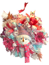 Load image into Gallery viewer, Snowman Christmas Wreath, Pink Christmas, Christmas Decor, Winter Wreath