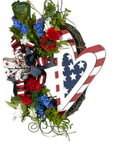 Load image into Gallery viewer, Patriotic Heart Wreath, Patriotic Wreath, Red, White and Blue Wreath, Home Decor