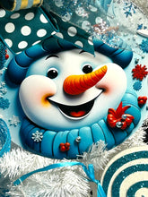 Load image into Gallery viewer, Blue and White Snowman Wreath, Christmas Wreath, Winter Wreath, Christmas Decor, Winter Decor