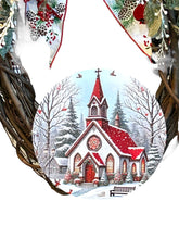 Load image into Gallery viewer, Church Christmas Wreath, Christmas Decor, Religious Christmas, Christmas Grapevine Wreath