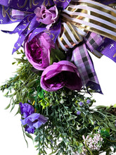 Load image into Gallery viewer, Cross Wreath, Purple Floral Wreath, Easter Wreath, Religious Decor