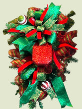 Load image into Gallery viewer, Red and Green Jewel Christmas Swag, Christmas Decor, Red and Green Christmas