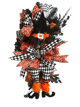 Load image into Gallery viewer, Harlequin Witch Swag, Halloween Decor, Halloween Swag, Witch Hat and Legs Wreath