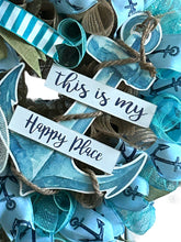 Load image into Gallery viewer, Beach Wreath, Beach House Decor, My Happy Place Anchor Wreath, Spring Summer Decor, Home Decor
