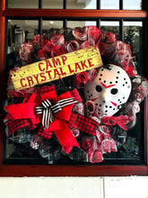 Load image into Gallery viewer, Camp Crystal Lake Wreath, Halloween Wreath, Jason Wreath, Halloween Decor
