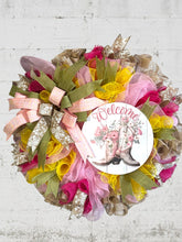 Load image into Gallery viewer, Welcome Pink Cowgirl Boots Wreath, Cowgirl Wreath, Farmhouse Decor, Cowboy Wreath