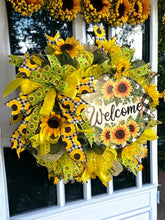 Load image into Gallery viewer, Welcome Sunflower Wreath, Welcome Wreath, Spring Summer Wreath, Home Decor