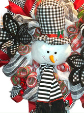 Load image into Gallery viewer, Snowman Wreath, Snowman Christmas, Winter Wreath, Black and White Christmas, Christmas Wreath
