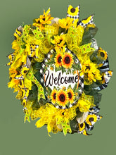Load image into Gallery viewer, Welcome Sunflower Wreath, Welcome Wreath, Spring Summer Wreath, Home Decor