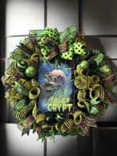 Load image into Gallery viewer, Halloween Wreath, Tales from the Crypt Wreath, Scary Wreath, Green and Black Halloween