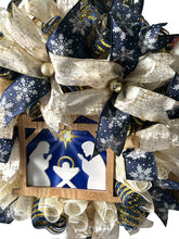 Load image into Gallery viewer, Holy Night Christmas Wreath, Religious Christmas, Nativity Wreath, Christmas Decor, Blue and Gold Christmas
