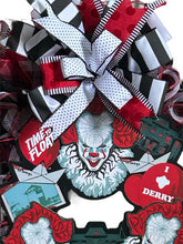 Load image into Gallery viewer, IT Inspired Halloween Wreath, Derry Wreath, Halloween Decor, Scary Halloween Wreath