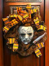 Load image into Gallery viewer, Halloween Wreath, Michael Myers Wreath, Halloween Decor, Classic Horror Wreath