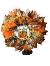 Load image into Gallery viewer, Hello Fall Wreath, Gold, Orange, & Leopard Wreath, Fall Decor, Autumn Decor