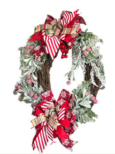 Load image into Gallery viewer, Christmas Greenery Oval Grapevine Wreath, Winter Wreath, Christmas Wreath, Christmas Decor, Winter Decor