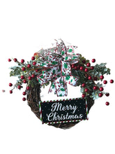 Load image into Gallery viewer, Merry Christmas Wreath, Red Berries Christmas, Christmas Decor, Christmas Wreath