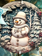 Load image into Gallery viewer, Blue and Gold Snowman Wreath with lights, Winter Wreath, Christmas Wreath