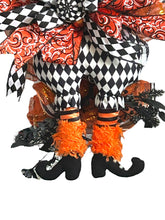 Load image into Gallery viewer, Harlequin Witch Swag, Halloween Decor, Halloween Swag, Witch Hat and Legs Wreath
