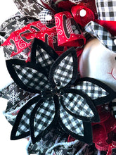 Load image into Gallery viewer, Snowman Christmas Wreath, Snowman Christmas, Black and White Christmas, Christmas Decor, Winter Decor