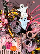 Load image into Gallery viewer, Pink Happy Halloween Wreath, Halloween Decor, Candy Corn, Pumpkin