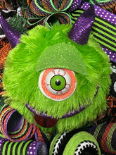 Load image into Gallery viewer, Green Monster Halloween Swag Wreath, Halloween Decor, Creepy Eyes