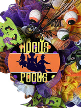 Load image into Gallery viewer, Hocus Pocus Halloween Wreath, Halloween Decor, Witch Wreath