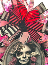 Load image into Gallery viewer, Girl Skeletal Swag, Halloween Swag, Pink and Black Halloween, Dead Girl Swag, Halloween Decor