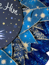 Load image into Gallery viewer, O Come, Let Us Adore Him, Christmas Wreath, Religious Christmas, Christmas Decor, Blue and Gold Christmas