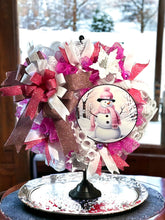 Load image into Gallery viewer, Pink and White Snowman Wreath, Winter Wreath, Christmas Wreath