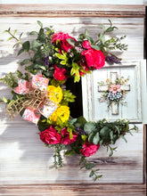 Load image into Gallery viewer, Floral with Cross Wreath, Religious Wreath. Cross Grapevine Wreath, Easter Decor