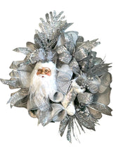 Load image into Gallery viewer, Silver and White Santa Wreath, Christmas Wreath, Christmas Decor