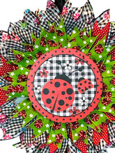 Load image into Gallery viewer, Lady Bug Wreath, Lady Bug Ribbon Wreath, Lady Bug Door Decor