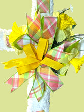 Load image into Gallery viewer, Pastel Floral Cross Wreath, Ribbon and Yarn Cross Wreath, Easter Wreath, Easter Decor