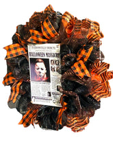 Load image into Gallery viewer, Halloween Wreath, Michael Myers Wreath, Haddonfield Wreath, Classic Horror Halloween Decor