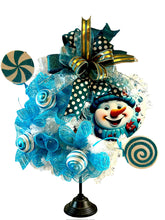 Load image into Gallery viewer, Blue and White Snowman Wreath, Christmas Wreath, Winter Wreath, Christmas Decor, Winter Decor