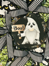 Load image into Gallery viewer, Halloween Gnome Ghost Wreath, Halloween Decor, Boo, Halloween Ribbon Wreath
