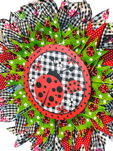 Load image into Gallery viewer, Lady Bug Wreath, Lady Bug Ribbon Wreath, Lady Bug Door Decor