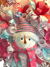 Load image into Gallery viewer, Snowman Christmas Wreath, Pink Christmas, Christmas Decor, Winter Wreath