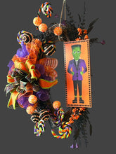 Load image into Gallery viewer, Frankenstein Halloween Wreath, Halloween Decor, Monster Wreath