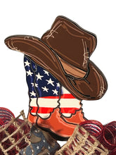 Load image into Gallery viewer, Cowboy Decor, Patriotic Decor, Cowboy Hats & Boots Door Hanger, Barn Decor